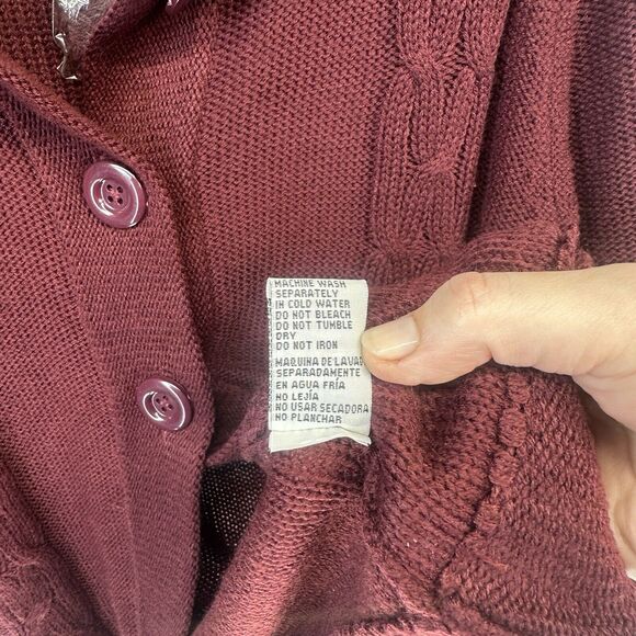 Effeci Womens Sweater Cardigan Medium Maroon Cable Knit Button Wide CollarNWT - Picture 10 of 11